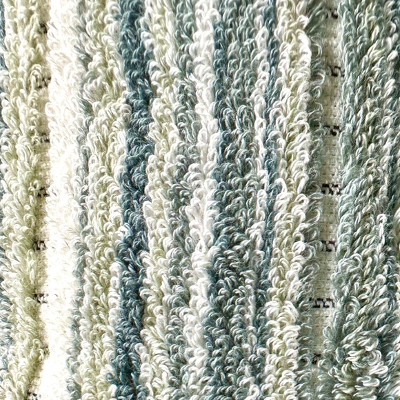 Rachel Zoe 2 Pc Cotton Bath Towels Set Grayish/ Blue & Ivory Stripes W/ Fringe - Picture 3 of 9